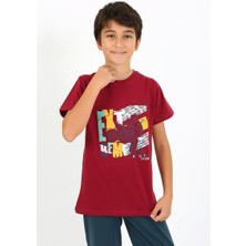 Moda Serdem Erkek Çocuk Kısa Kol Penye Pijama Takım 20758 Bordo