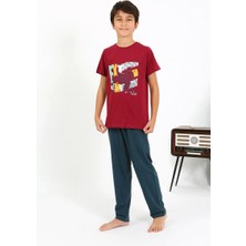 Moda Serdem Erkek Çocuk Kısa Kol Penye Pijama Takım 20758 Bordo