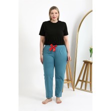 Moda Serdem Kadın Pamuklu Büyük Beden Alt Pijama 27559 Petrol