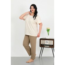Moda Serdem Kadın Büyük Beden Kısa Kol Penye Pijama Takımı Sütlü Kahve 202505