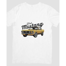 Sarı Ford Mustang Klasik Otomobil Baskılı Tişört