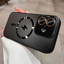 Apple iPhone 16 Plus Uyumlu Kılıf Zebana Matte Glass Kılıf (Kablosuz Şarj Destekli) Siyah