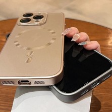 Apple iPhone 15 Uyumlu Kılıf Zebana Matte Glass Kılıf (Kablosuz Şarj Destekli) Desert Titanyum