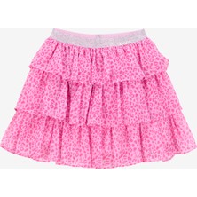 Barbie Lastikli Bel Normal Pembe Leopar Desenli Kısa Kız Çocuk Etek BRB5SG-ETK6510