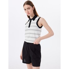 Jeep Polo Yaka Normal Çizgili Ekru Kazak Kadın J5SL-KZK7874