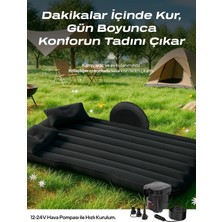 Şişme Yatak Araba Ve Kamp Yatağı Çanta Elektrikli Pompa Tamir Kiti Ve Yastıklı Yatak Seti Siyah