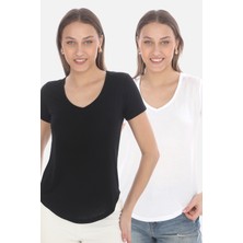 Extra Yumuşak Viscon 2'li Tişört -Siyah-Beyaz