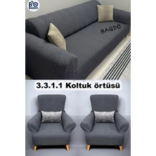 Baqdo Jakarlı Çubuk, Düz Desen 3+3+1+1 Lastikli Koltuk ,kanepe ,çekyat Örtüsü ,kılıfı Esnekli 3311 Antrasit
