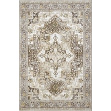 Cool Halı Beylerbeyi By 803 Krem Etnik Vintage Halı Oda Salon Halısı Yıkanabilir Eskitme Dokuma Şönil Halı
