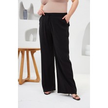 Beli Lastikli Geniş Paça Büyük Beden Pantolon Siyah