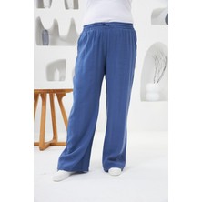 Beli Lastikli Geniş Paça Büyük Beden Pantolon Indigo