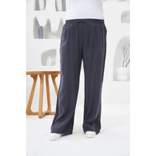 Beli Lastikli Geniş Paça Büyük Beden Pantolon Füme