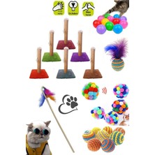 Pamepaw Kedi Tırmalama Tahtası , Sarma Top , Renkli Oyun Topu , Tüylü Top ,kedi Oltası ve Pon Pon Top Seti 1 Adet