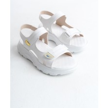Lamıa Cırt Cırtlı Ortopedik Taban Kadın Sandalet Cbt - Beyaz