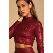 Kadın Kırmızı Zara Payet Içi Astarlı Crop Top