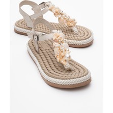 Lely Bej Deniz Kabuklu  Deri Kadın Parmak Arası Sandalet