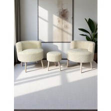 Nova Teddy Iki Berjer ve Puf Takımı, Çay Seti Berjer Takımı 3'lü Set, Salon Balkon Ofis Seti, Renk Seçenekli