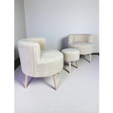 Nova Teddy Iki Berjer ve Puf Takımı, Çay Seti Berjer Takımı 3'lü Set, Salon Balkon Ofis Seti, Renk Seçenekli