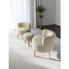 Nova Teddy Iki Berjer ve Puf Takımı, Çay Seti Berjer Takımı 3'lü Set, Salon Balkon Ofis Seti, Renk Seçenekli