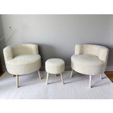 Nova Teddy Iki Berjer ve Puf Takımı, Çay Seti Berjer Takımı 3'lü Set, Salon Balkon Ofis Seti, Renk Seçenekli