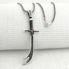 925 Ayar Gümüş Kırmızı Taşlı Zülfikar Kolye