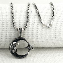 925 Ayar Gümüş Kartal Başlı Ayyıldız Kral Zincir Kolye