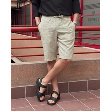 Erkek, beli lastikli, Regular fit, gofreli dokuma kumaş, keten karışımlı, Şort-Bermuda 297