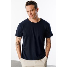 Erkek T-Shirt  Pamuk Regular Fit Standart Kesim Bisiklet Yaka Basic Tişört Basıc-T-Shırt1