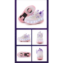 Mkjinmei 4 Tekerlekli USB Şarjlı LED Işıklı Paten Ayakkabı (Yurt Dışından)