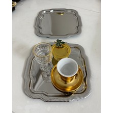 Çelik Kenar Desenli 2  Adet Kare Çiçek Modeli Dalgalı Servis Tepsisi Sunum