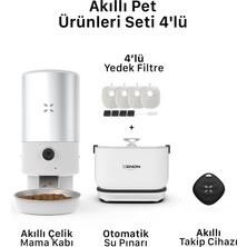 Xenon Smart Akıllı 5lt Hazneli Çelik Mama Kabı Otomatik Şarjlı Su Şelalesi Smart Tag ve Yedek Filtre 4'lü Pet Seti