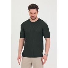 Erkek Bisiklet Yaka Fitilli Kısa Kollu Ince Triko T-Shirt