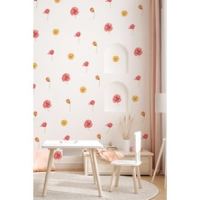 Sarı ve Pembe Tonlarda Renkli Çiçeklerden Oluşan Sticker Seti 48 Parça Özel Kesimli Mat Sticker