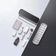 Duvara Yapışkanlı (Ikili) Banyo ve Mutfak Düzenleme Rafı Havlu Askılıklı Gri-Beyaz
