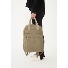 Srg Unisex Suya Dayanıklı Krinkıl Kumaş Çok Gözlü Bej Laptop Okul ve Seyahat Sırt Çantası