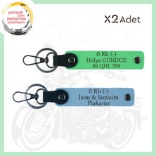 Gök Mavi-F. Yeşil, Biker Dostlarına, Isim Plaka ve 0 Rh (-) Kan Grubu Yazılı, Motor 2'li Anahtarlık