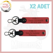 Nar Çiçeği, Motorculara, Isim Plaka ve 0 Rh (-) Kan Grubu Yazılı Özel Tasarım Deri 2'li Anahtarlık