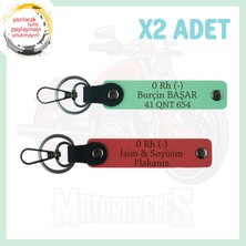 Nar Çiçeği-Yeşil, Özel Isim Plaka ve 0 Rh (-) Kan Grubu Yazılı Kişisel Deri 2'li Anahtarlık Set