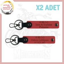 Nar Çiçeği, Motorculara, Isim Plaka ve 0 Rh (+) Kan Grubu Yazılı Özel Tasarım Deri 2'li Anahtarlık