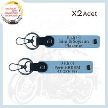 Gök Mavi, Yol Arkadaşlarına, Isim Plaka ve 0 Rh - Kan Grubu Yazılı Acil Durum 2'li Anahtarlık Takımı