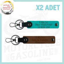 Açık Kahve-K. Turkuaz, Hız Tutkununa Isim, Plaka, 0 (+) Kan Grubu Yazılı Kişiye Özel 2'li Anahtarlık