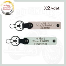 Pudra-Beyaz, Motor Tutkunlarına, Isim Plaka ve 0 Rh (-) Yazılı Özel Üretim Deri 2'li Anahtarlık Set