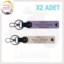 Mor Menekşe-Pudra, Isim Plaka ve 0 Rh (+) Kan Grubu Yazılı Anlamlı Hediye 2'li Anahtarlık Takım