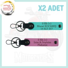 Pembe-Turkuaz, Motor Aşıkları Için Özel, Isim Plaka ve 0 Rh (+) Kan Grubu Acil Durum 2'li Anahtarlık