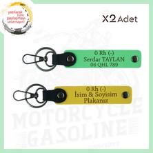 Sarı-Fıstık Yeşil, Bikerlar Için Özel, Isim Plaka ve 0 Rh (-) Kan Grubu Yazılı, 2'li Anahtarlık