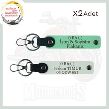 Yeşil-Beyaz, Hız Tutkunlarına Özel Isim Plaka ve 0 Rh (-) Kan Grubu Yazılı, Deri 2'li Anahtarlık Set