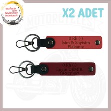 Nar Çiçeği-Bordo, Motorcu Tarzına Özel, Isim Plaka ve 0 Rh (-) Yazılı Güvenli Sürüş 2'li Anahtarlık