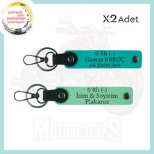 Yeşil-Koyu Turkuaz, Stiline Özel, Isim Plaka, 0 Rh (-) Kan Grubu Yazılı Motorcu 2'li Anahtarlıkları