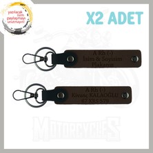 Koyu Kahve, Biker Tarzına Özel, Isim Plaka ve A Rh (-) Kan Grubu Yazılı Hediye 2'li Anahtarlık