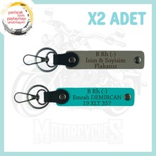 Kül Gri-K Turkuaz, Motor Tutkunlarına Isim Plaka ve B - Kan Grubu Yazılı Özel Üretim 2'li Anahtarlık